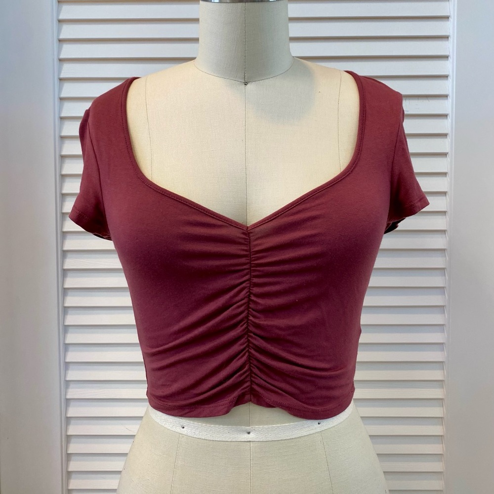 Dark Mauve Ruched Crop Top